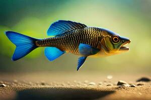 ein Fisch mit Blau und schwarz Streifen ist Schwimmen im das Wasser. KI-generiert foto