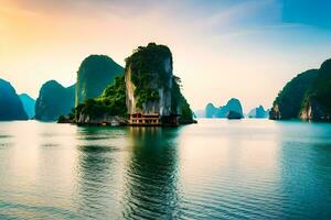 das schön Landschaft von Halong Bucht. KI-generiert foto