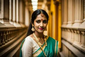 ein schön indisch Frau im ein Sari. KI-generiert foto