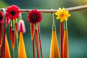 bunt Blumen hängend von ein Ast. KI-generiert foto