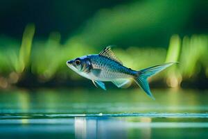 ein Fisch ist fliegend Über das Wasser. KI-generiert foto