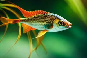 ein Fisch mit ein Grün Hintergrund und Orange Flossen. KI-generiert foto