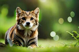 ein Tiger Sitzung im das Gras. KI-generiert foto