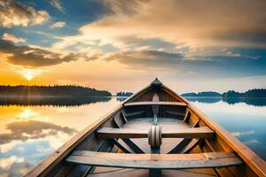 ein Boot auf das Wasser beim Sonnenuntergang. KI-generiert foto