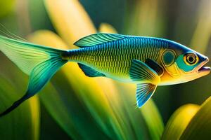 ein Fisch mit hell Blau und Grün Farben. KI-generiert foto