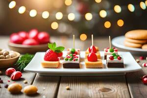 Weihnachten Dessert auf ein Teller mit Weihnachten Dekorationen. KI-generiert foto