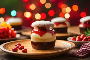 Weihnachten Dessert im ein Krug mit Beeren. KI-generiert foto