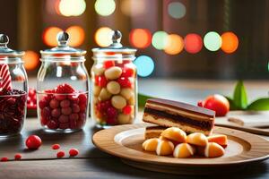 Weihnachten Dessert im Glas Gläser auf hölzern Tisch. KI-generiert foto