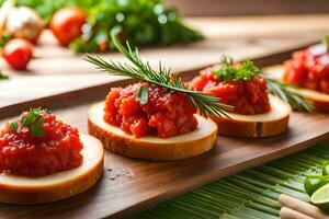 klein Sandwiches mit Tomate Soße auf oben von Brot. KI-generiert foto