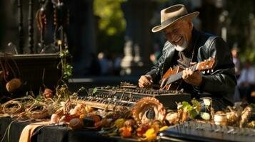 Senior Straße Musiker spielen seine Gitarre im playa del Carmen, Mexiko. foto