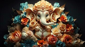 Hindu Gott Ganesha Statue gemacht von Blumen. foto