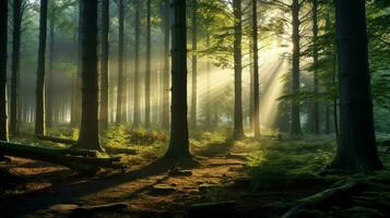 Landschaft Sonnenaufgang Wald zuerst ai generiert foto