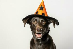 süß Hund tragen Halloween Hut, isoliert auf Weiß Hintergrund foto