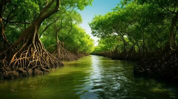 Boot tropisch Mangrove Wälder ai generiert foto