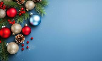 Weihnachten Rahmen Rand Blau Hintergrund ai generiert foto