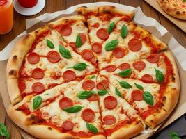 Pizza schön schließen oben Bild ai generiert foto