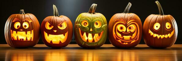 kreativ und gespenstisch Kürbis Carving Designs zum Halloween Feierlichkeiten foto