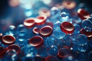 überlegen vergrößert Ansichten von Mensch Blut Zellen unter Mikroskop Untersuchung foto