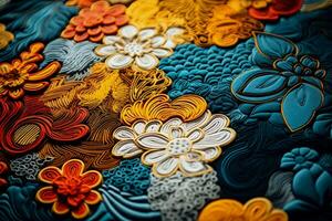 extrem schließen UPS von erarbeiten Quilten Muster auf vielfältig Textil- Hintergründe foto