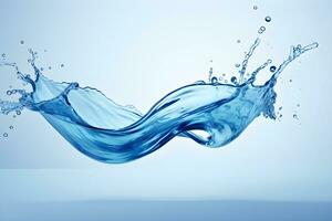 Blau Wasser Welle spritzt und fließen Formen mit Tropfen generativ ai foto