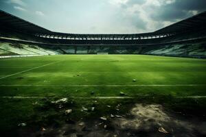 Fußball Feld Grün Jahrgang Stil generativ ai foto