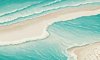 Weiß Sand Strand Hintergrund mit Türkis Meer Wasser und klein Wellen Herstellung Weiß Schaum Sommer- Ferien foto