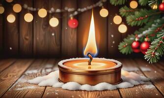 Verbrennung Kerze Weihnachten Dekoration auf hölzern Hintergrund foto