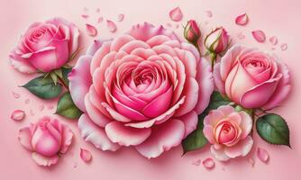 Rosa Rose Blütenblätter einstellen auf Rosa Hintergrund foto