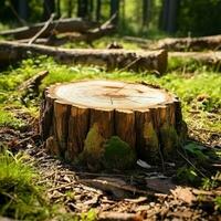 Baum Stumpf im das Wald, ai generativ foto