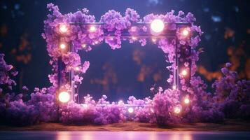 Neon- Rahmen und Blumen Hintergrund. generativ ai foto