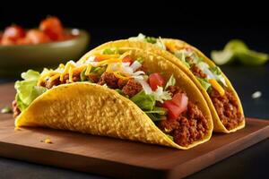 Mexikaner Lebensmittel. Taco Muscheln mit Boden Rindfleisch und Zuhause gemacht Salsa. ai generativ foto