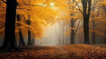 Magie Herbst Wald mit Gehen Weg, schön Herbst Landschaft. foto