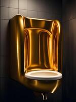 3d Rendern von ein golden Urinal auf schwarz Hintergrund foto
