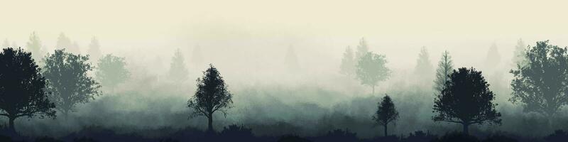 nebelig Landschaft mit Wald und Individuell Bäume. das Format zum das Bild. Landschaft im das Schlafzimmer, Leben Zimmer. Ruhe. foto