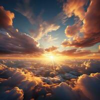Hintergrund von Wolken über das Himmel mit das Betrachtung von das Sonnenuntergang Sonne, großartig zum Geschäft, Webseite, Hintergrund, Blog, Design usw. ai generativ Konzept foto