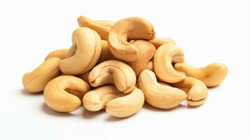 schließen oben Stapel von geröstet Cashew Nüsse isoliert auf Weiß Hintergrund. ai generativ foto