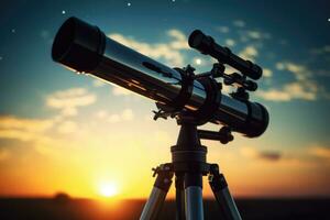 Teleskop Silhouette gegen Nacht Himmel Hintergrund. generativ ai foto