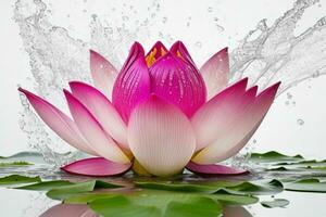 Wasser Spritzen auf Lotus Blume. Hintergrund. ai generativ Profi Foto