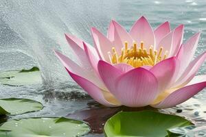 Wasser Spritzen auf Lotus Blume. Hintergrund. ai generativ Profi Foto