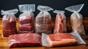 versiegelt zum Geschmack. Fleisch Perfektion im Vakuum Verpackung. generativ ai foto