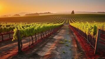 Weinberg Eleganz. fesselnd Sonnenaufgang Ansichten unter das Trauben. generativ ai foto