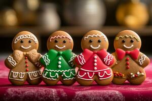 hausgemacht Lebkuchen Kekse. Lebkuchen Mann Kekse im Weihnachten Einstellung. generativ ai foto