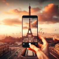 Paris enthüllt, ein zeitlos Blick von das majestätisch Eiffel Turm. ai generiert foto
