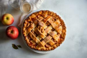 hausgemacht Herbst Apfel Kuchen. immer noch Leben mit frisch Äpfel. generativ ai foto