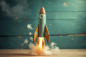 Spielzeug Rakete nimmt aus Geschäft und Finanzen Erfolg Konzept. ai generativ foto
