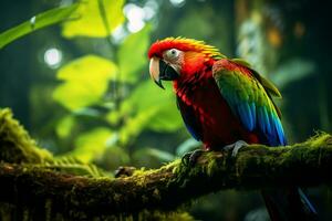 Ara Vögel mit beschwingt Farben im Natur generativ ai foto