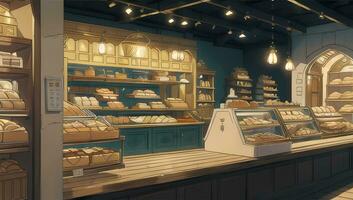 Bäckerei Allgemeines Geschäft Grafik Roman Anime Manga Hintergrund foto