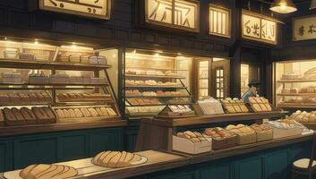 Bäckerei Allgemeines Geschäft Grafik Roman Anime Manga Hintergrund foto