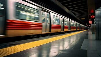ein ruhig U-Bahn Bahnhof, leeren ohne Passagiere generativ ai foto