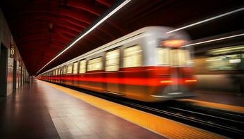 ein ruhig U-Bahn Bahnhof, leeren ohne Passagiere generativ ai foto